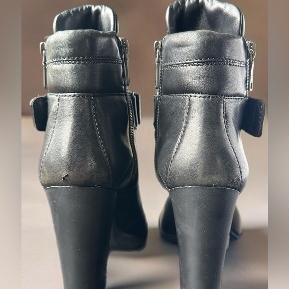 Prada Logo Lug Sole Platform Block Heels Ankle Moto Combat Black Leather 37 1/2 - Picture 4 of 14